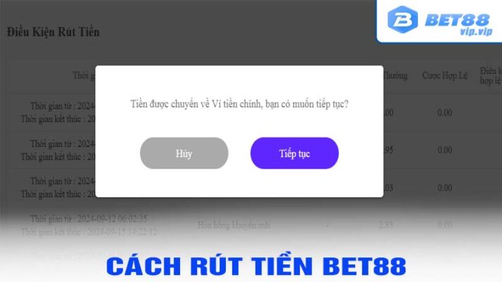 Cách rút tiền bet88