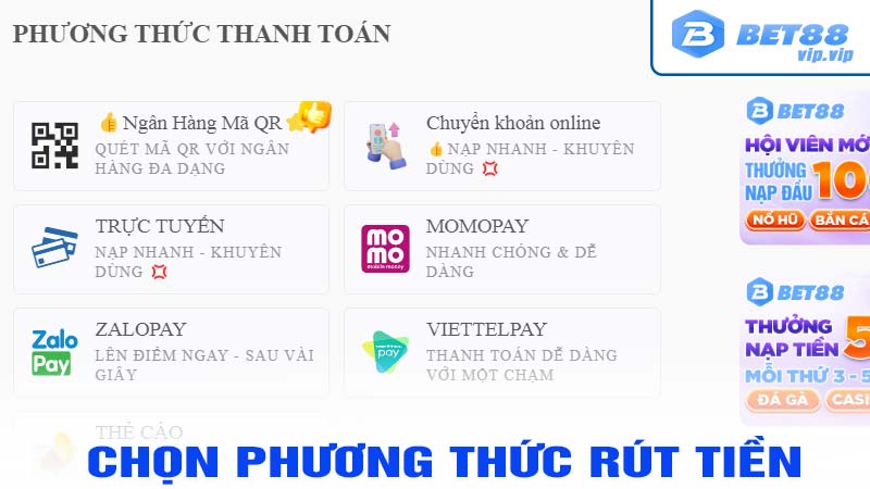 Chọn phương thức rút tiền